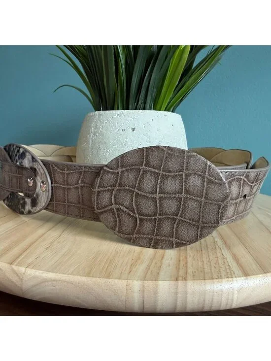 Chicos Belt M Brown Croc Embossed Faux Leather Belt With Snake Print Accents - Picture 4 of 16